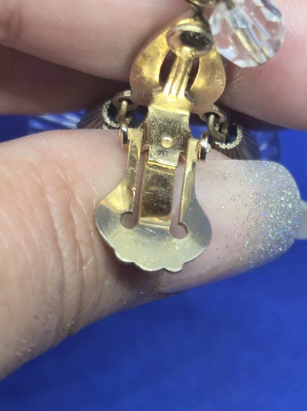 Vintage Napier Clear Crystal Glass Bead Waterfall Dangle Clipon Earrings Goldton